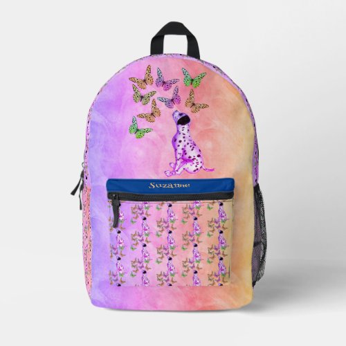 Dalmatian Puppy And Butterflies Personalized Printed Backpack