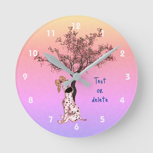 Dalmatian Puppy And Butterfly Personalized  Round Clock (Front)