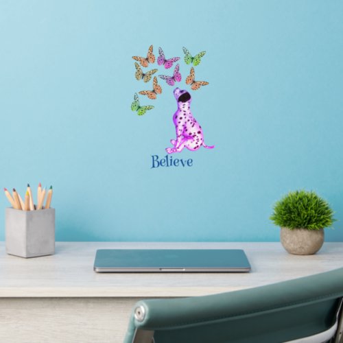 Dalmatian Puppy And Colorful Butterflies Believe   Wall Decal