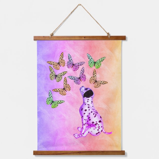 Dalmatian Puppy And Colorful Butterflies  Hanging Tapestry (Front)