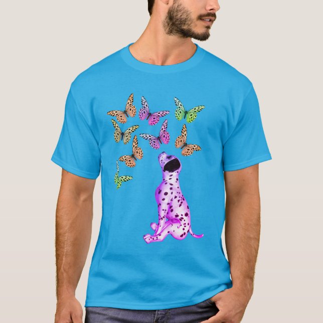 Dalmatian Puppy And Colorful Butterflies Light T-Shirt (Front)