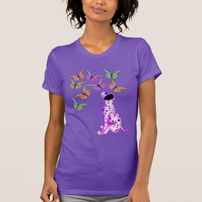 Dalmatian Puppy And Colorful Butterflies  T-Shirt (Front)