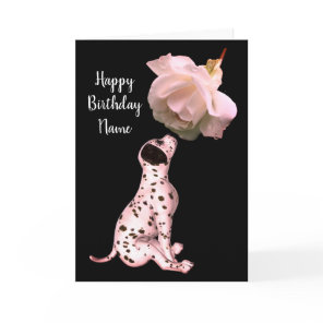 Dalmatian Puppy And Rose Personalize Birthday Card