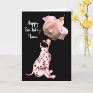Dalmatian Puppy And Rose Personalize Birthday Card