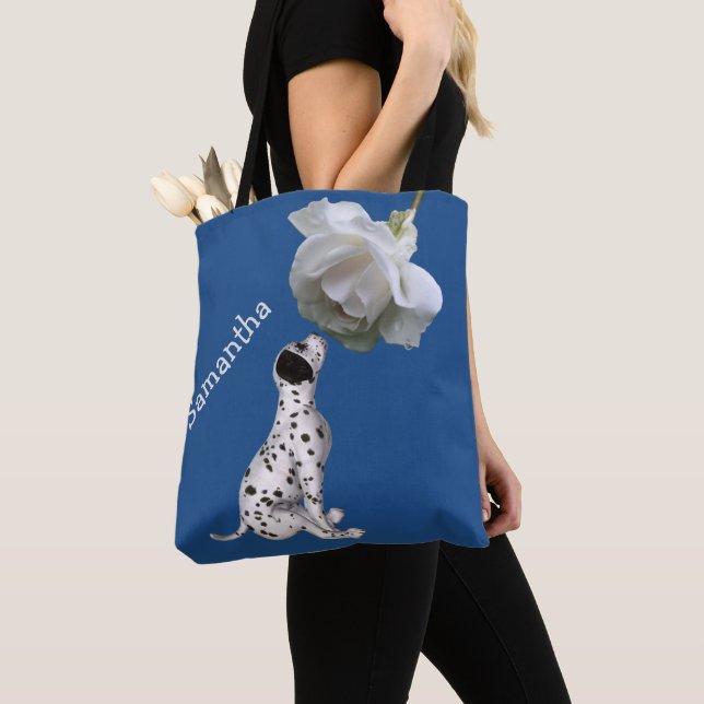 Dalmatian Puppy And Rose Personalized Tote Bag (Close Up)