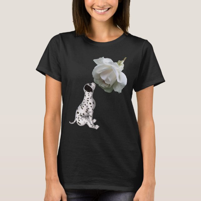Dalmatian Puppy And White Rose Animal  T-Shirt (Front)