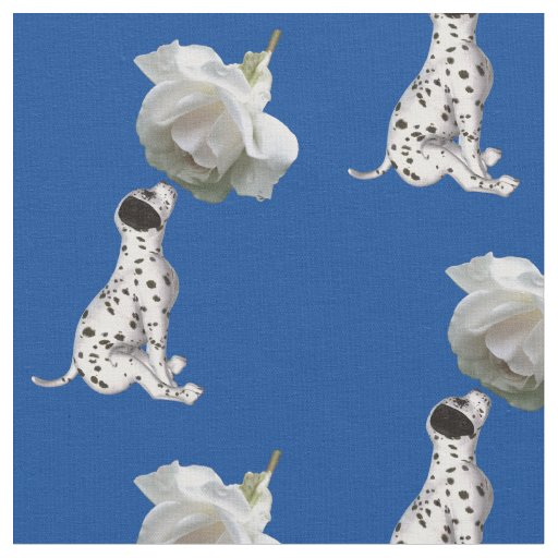 Dalmatian Puppy And White Rose Fabric