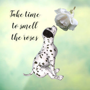 Dalmatian Puppy And White Rose Inspirational Window Cling