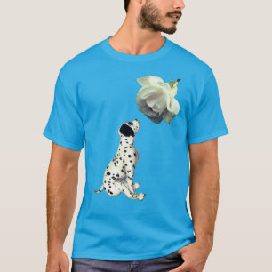 Dalmatian Puppy And White Rose  T-Shirt
