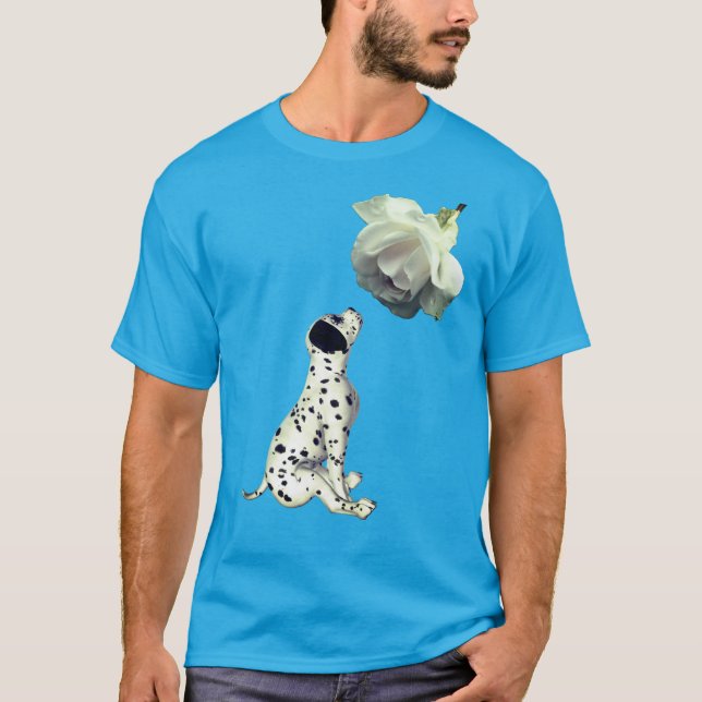 Dalmatian Puppy And White Rose  T-Shirt (Front)