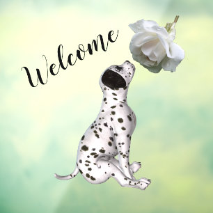 Dalmatian Puppy And White Rose Welcome Window Cling