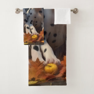 Dalmatian Puppy Autumn Delight Pumpkin  Bath Towel Set