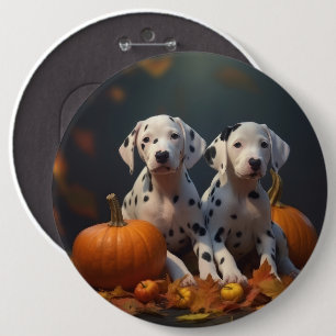 Dalmatian Puppy Autumn Delight Pumpkin Button