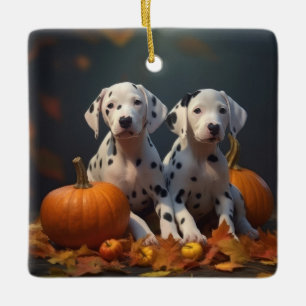 Dalmatian Puppy Autumn Delight Pumpkin Ceramic Ornament