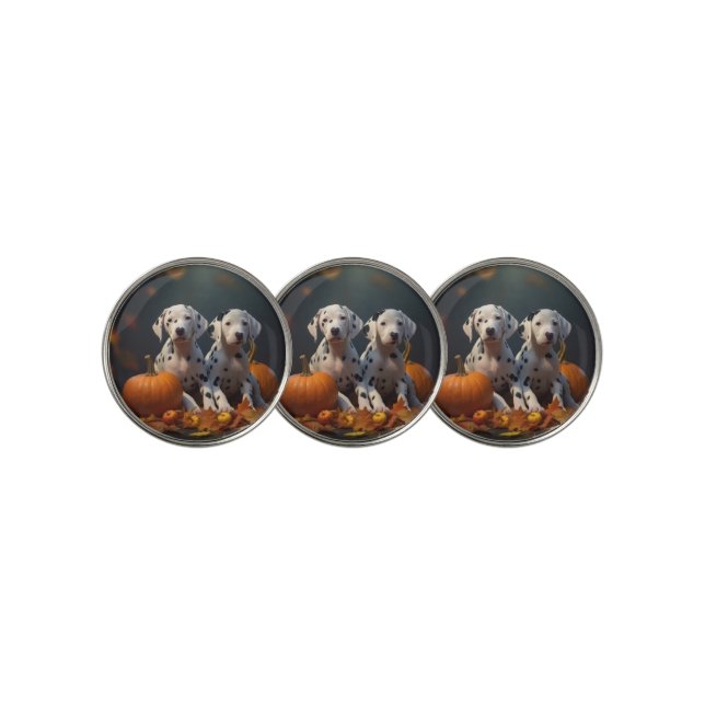 Dalmatian Puppy Autumn Delight Pumpkin  Golf Ball Marker (3 Up)