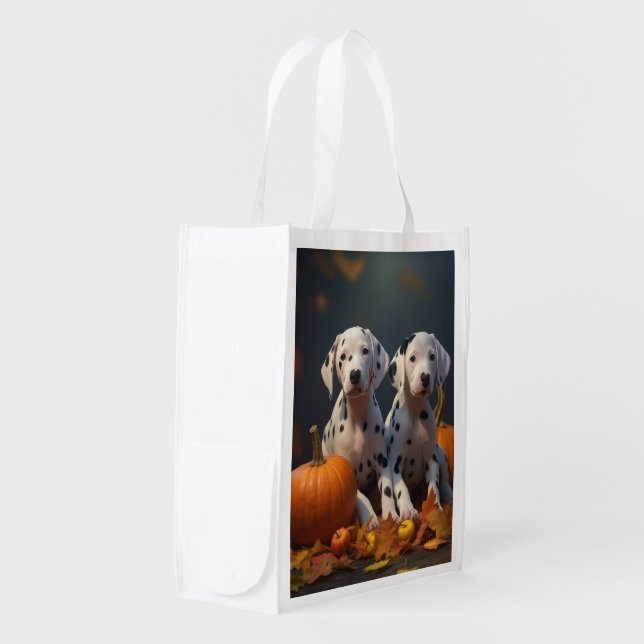 Dalmatian Puppy Autumn Delight Pumpkin  Grocery Bag (Front Side)