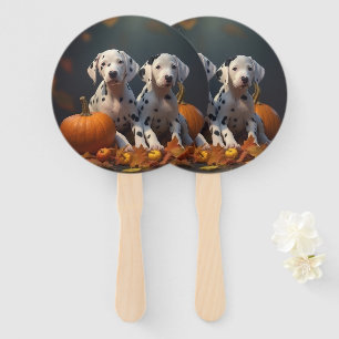 Dalmatian Puppy Autumn Delight Pumpkin Hand Fan