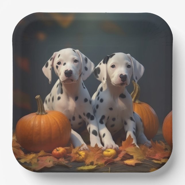 Dalmatian Puppy Autumn Delight Pumpkin  Paper Plates (Front)