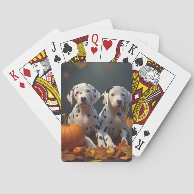 Dalmatian Puppy Autumn Delight Pumpkin  Poker Cards (Back)
