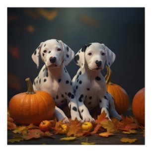 Dalmatian Puppy Autumn Delight Pumpkin Poster