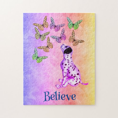 Dalmatian Puppy Butterflies Believe Inspirational Jigsaw Puzzle