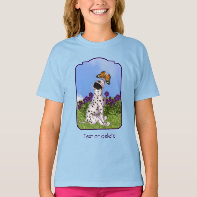 Dalmatian Puppy Butterflies Dog Art Painting T-Shirt (Front)