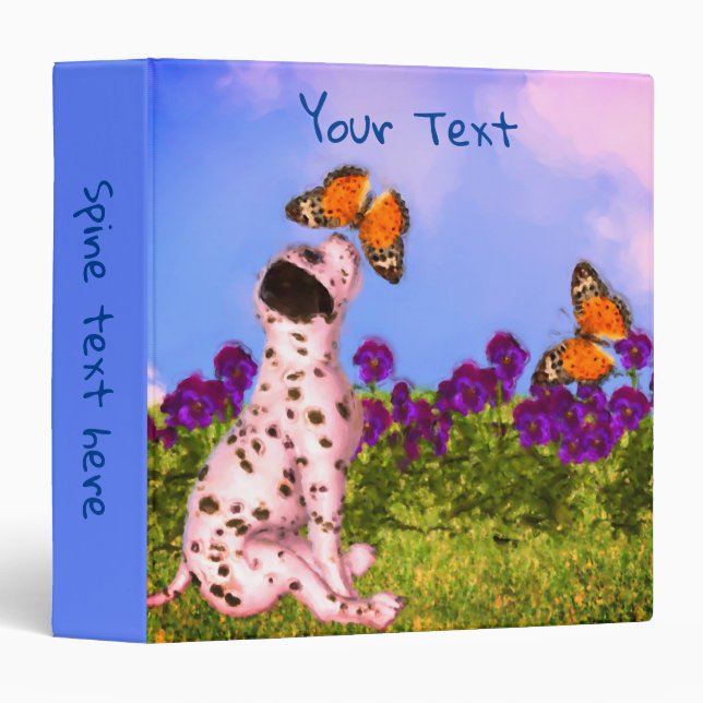 Dalmatian Puppy Butterflies Dog Art Personalized 3 Ring Binder (Front/Spine)