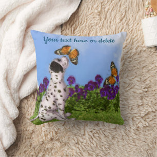 Dalmatian Puppy Butterflies Dog Art Personalized Throw Pillow