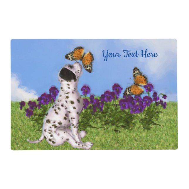 Dalmatian Puppy Butterflies Dog Art Photo Painting Placemat (Front)