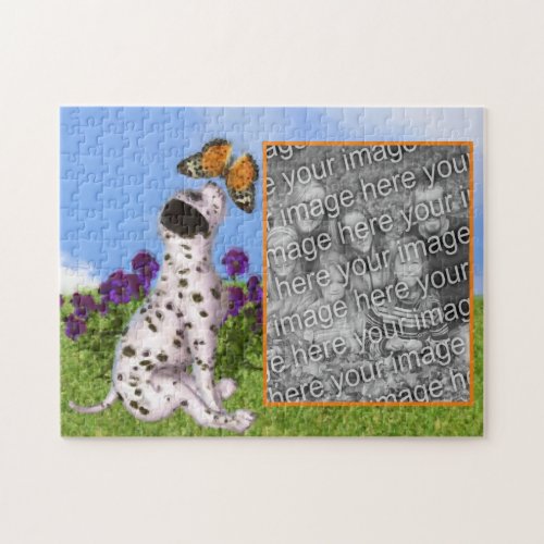 Dalmatian Puppy Butterfly Painting Add Your Photo Jigsaw Puzzle