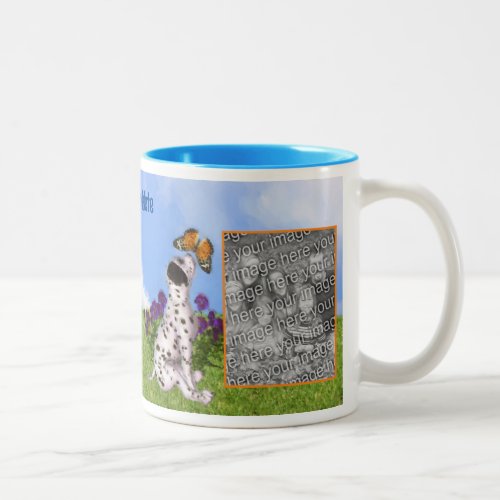 Dalmatian Puppy Butterfly Painting Add Your Photo Two_Tone Coffee Mug