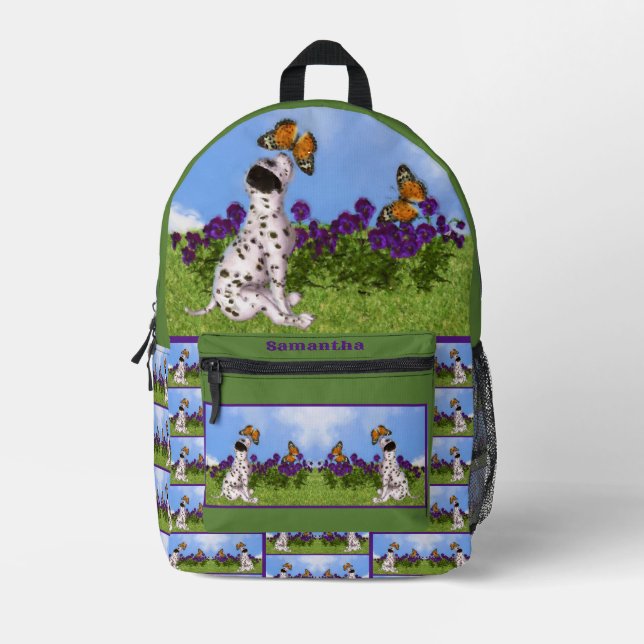 Dalmatian Puppy Butterfly Painting Personalized Printed Backpack (Front)