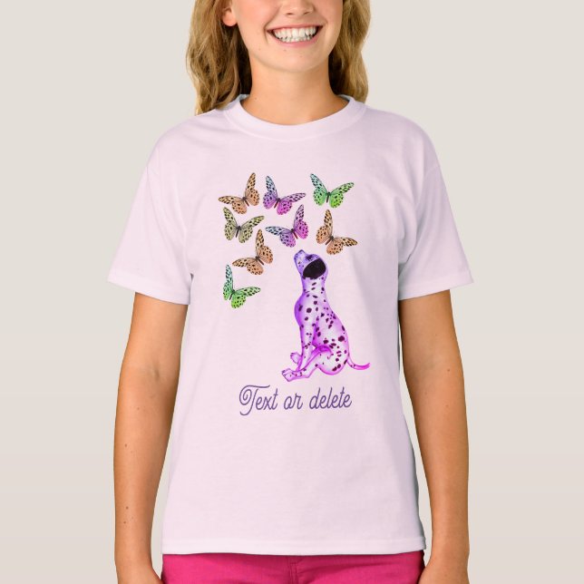 Dalmatian Puppy Colorful Butterflies Personalized T-Shirt (Front)