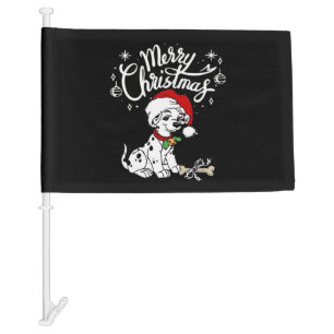 Dalmatian Puppy Dog In A Christmas Santa Hat Xmas Car Flag