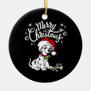 Dalmatian Puppy Dog In A Christmas Santa Hat Xmas Ceramic Ornament