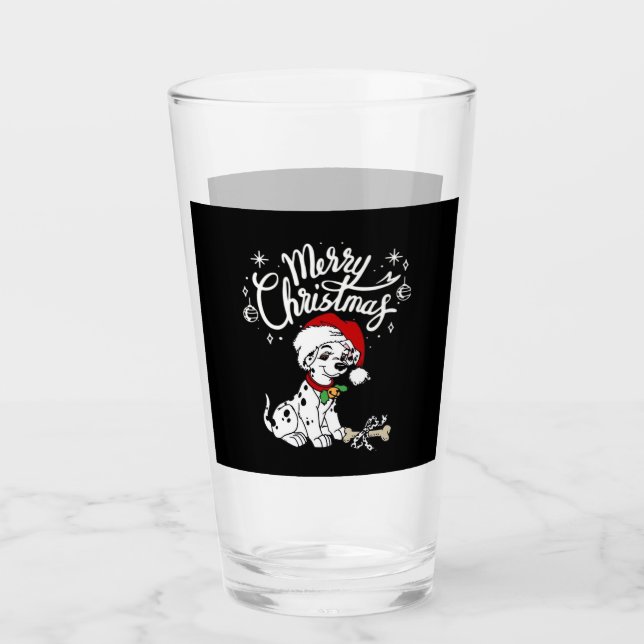 Dalmatian Puppy Dog In A Christmas Santa Hat Xmas  Glass (Front)
