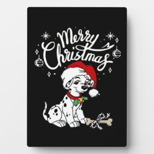 Dalmatian Puppy Dog In A Christmas Santa Hat Xmas Plaque