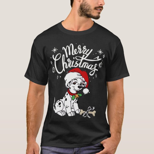 Dalmatian Puppy Dog In A Christmas Santa Hat Xmas  T-Shirt (Front)