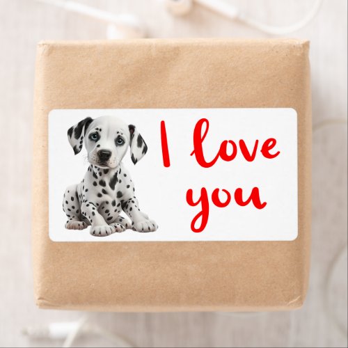 Dalmatian Puppy Dog Lover Cartoon I LOVE YOU Label