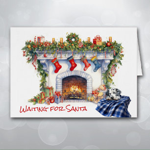 Dalmatian Puppy Fireplace Wait for Santa Cards