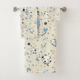 Dalmatian Puppy Floral Bath Towels