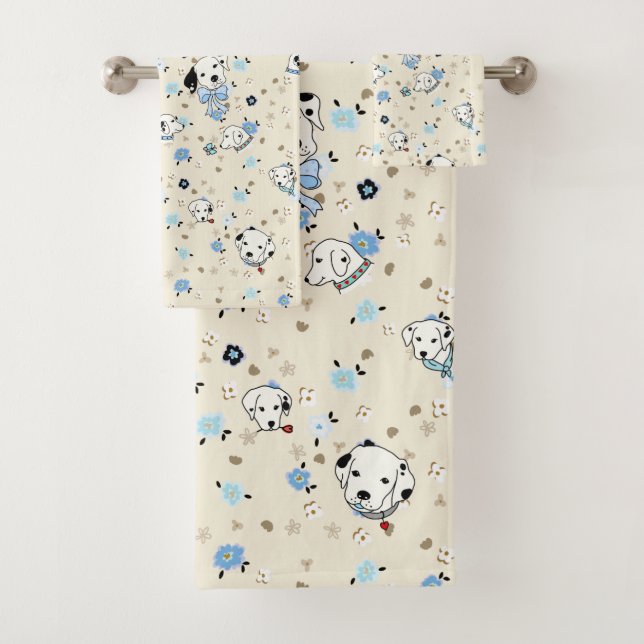 Dalmatian Puppy Floral Bath Towels (Insitu)