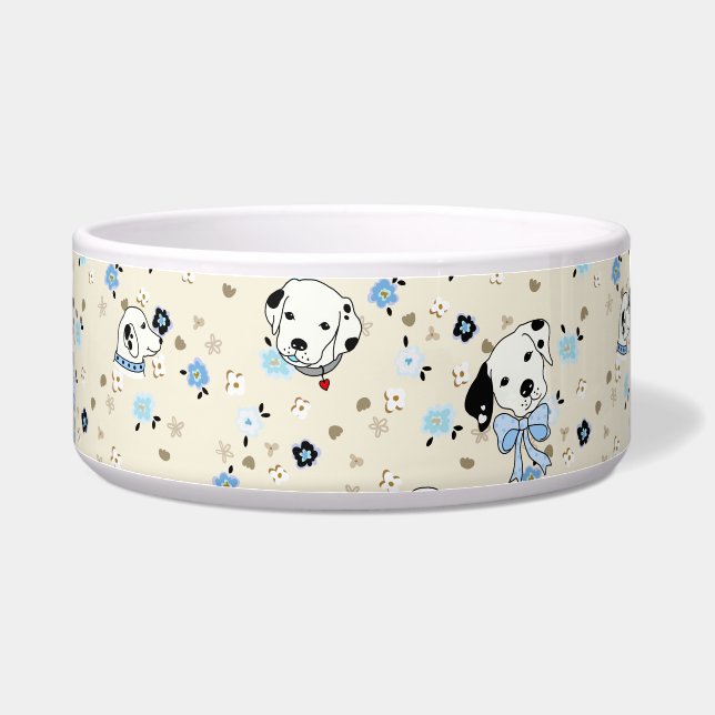 Dalmatian Puppy Floral Blue & Bone Bowl (Right)