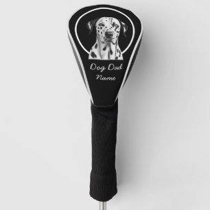 Dalmatian puppy for dog dad with name on black golf head cover