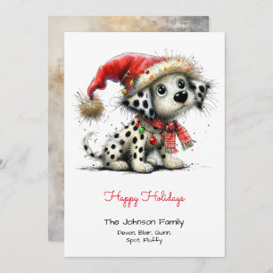 Dalmatian Puppy in a Santa Hat Happy Holiday Card