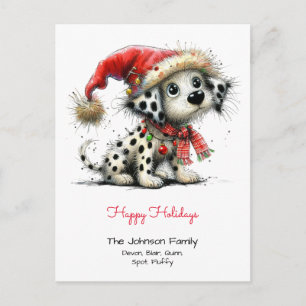 Dalmatian Puppy in a Santa Hat Happy Holidays Postcard
