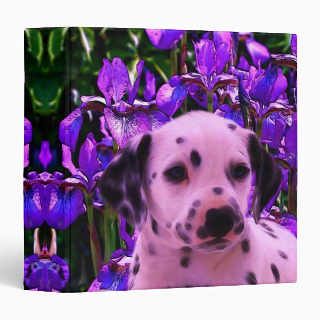 Dalmatian Puppy Iris Flowers Dog Art 3 Ring Binder (Front/Spine)