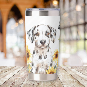 Dalmatian Puppy Sunflowers Watercolor Insulated Tumbler