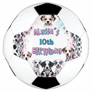Dalmatian Puppy Watercolor Birthday Girl Soccer Ball