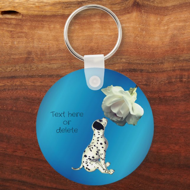 Dalmatian Puppy White Rose Cute Personalized Keychain (Front)